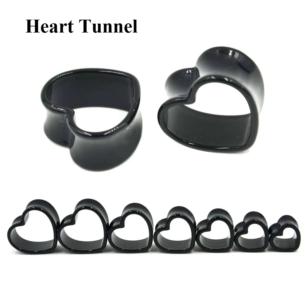 Bog-Pair Black Heart Ear Tunnel Gauge Acrylic Ear Spiral Plugs Ear Taper Stretchers Gauge Expander Saddle Ear Plugs 4-25Mm