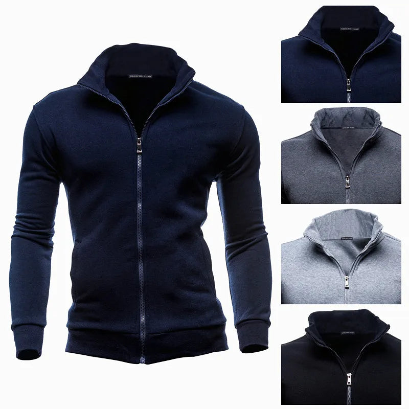 2025 Brand New Men'S No Hoodies Sweatshirts Zipper Stand Collar Men Sweatshirts for Male No Hooded Sweatshirt Man Pullover