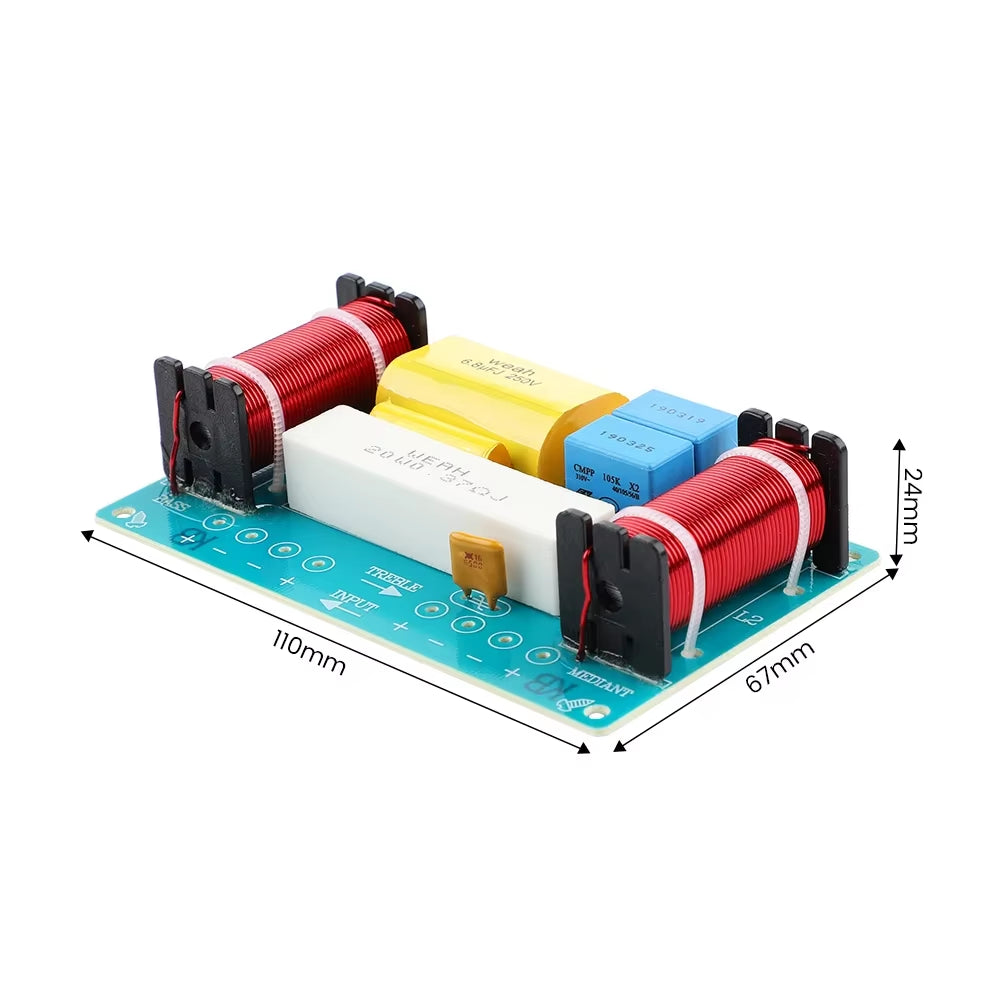 2Pcs Speaker 3 Way Audio Frequency Divider Treble + Midrange + Bass Crossover Speakers Filter for 8Inch Speaker DIY