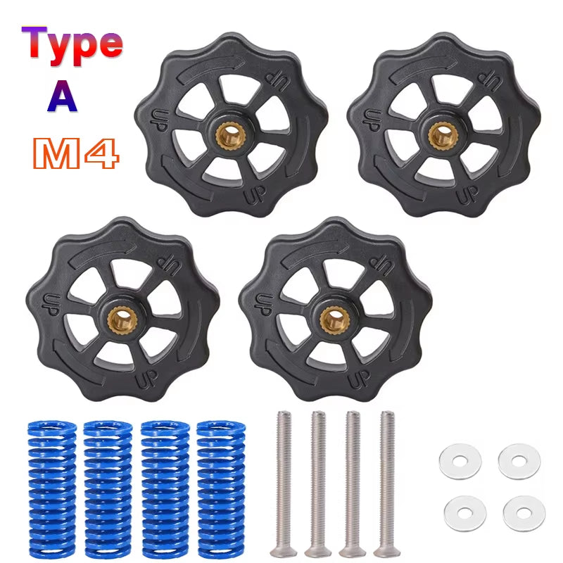 4PCS M3/M4 Screws Nuts Heat Bed Leveling Spring Knob Parts 3D Printers Print Platform Calibration Accessories