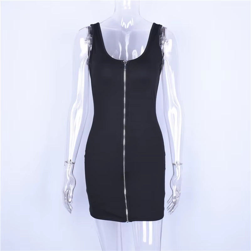Sleeveless V-Neck Zipper Backless Sexy Bodycon Mini Dress 2019 Summer Women Fashion Black Party Clothes