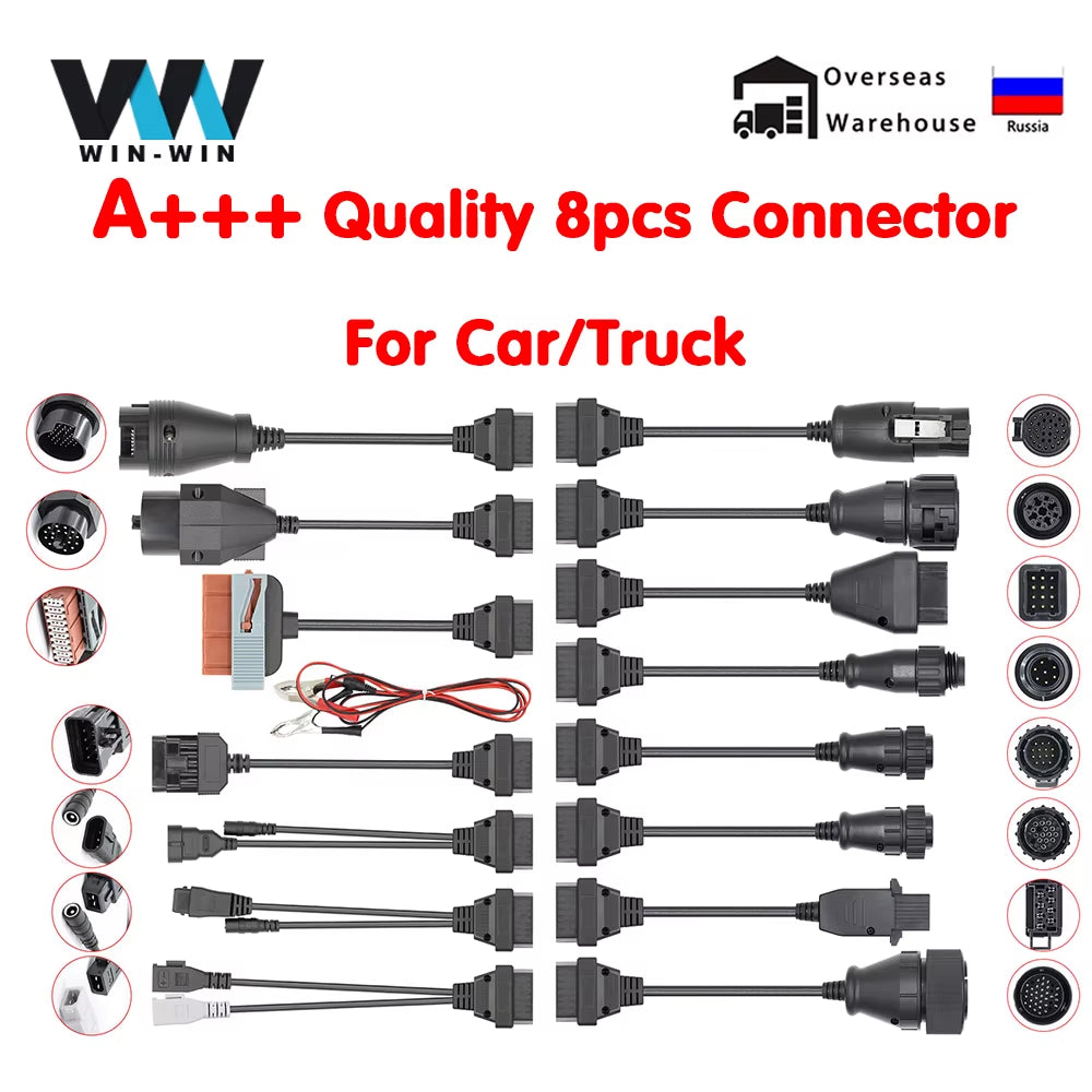 Full Set 8 Pcs Car Truck Converter for Scania 16Pin Male to Female OBD 2 OBD2 Car Auto Connector Extension Cable