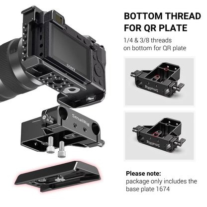 Camera Base Plate with Dual 15Mm Rod Rail Clamp for Sony FS7 A7 Series for Canon C100 C300 C500 for Panasonic GH5 1674