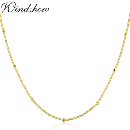 35-80Cm Real 925 Sterling Silver W/ Gold Colour Beads Curb Chain Choker Necklaces for Women Girls Jewelry Kolye Collares Ketting