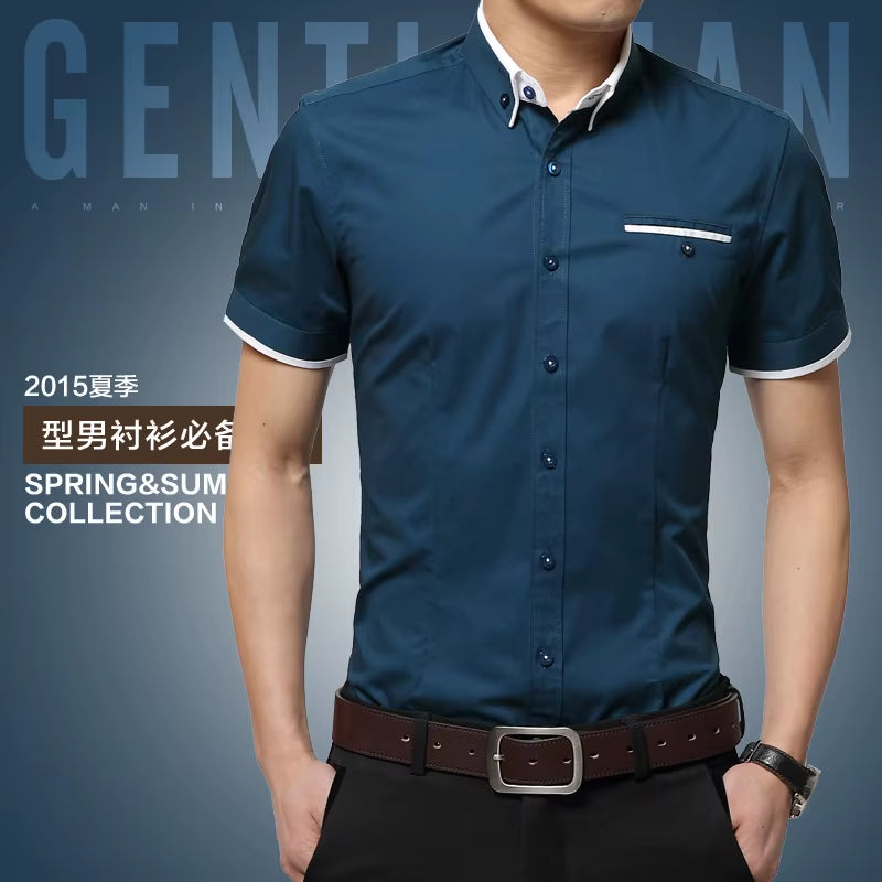 2025 New Arrival Brand Men'S Summer Business Shirt Short Sleeves Turn-Down Collar Tuxedo Shirt Shirt Men Shirts Big Size 5XL