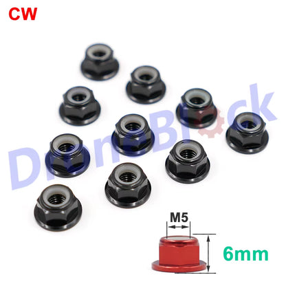10 Pcs M5 Aluminum Flange Nylon Nut Low Profile CW CCW Anti-Loose Insert Lock for 2204 2205 2206 Brushless Motor RC QAV250 210