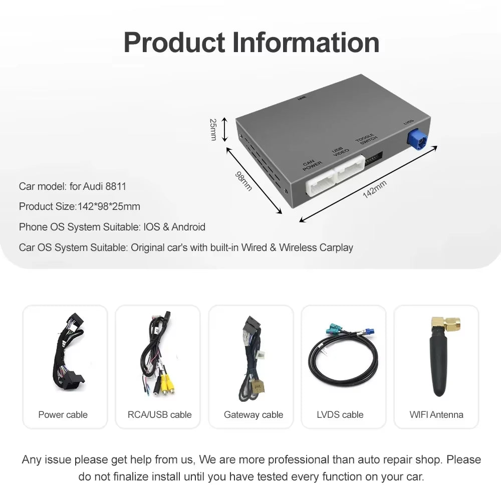 2025 New  Wireless Android Auto for Audi Car A8 2011-2017 Carplay Interface Mirror Link Air Play