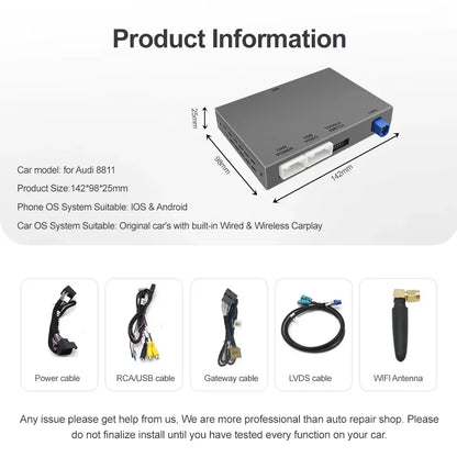 2025 New  Wireless Android Auto for Audi Car A8 2011-2017 Carplay Interface Mirror Link Air Play
