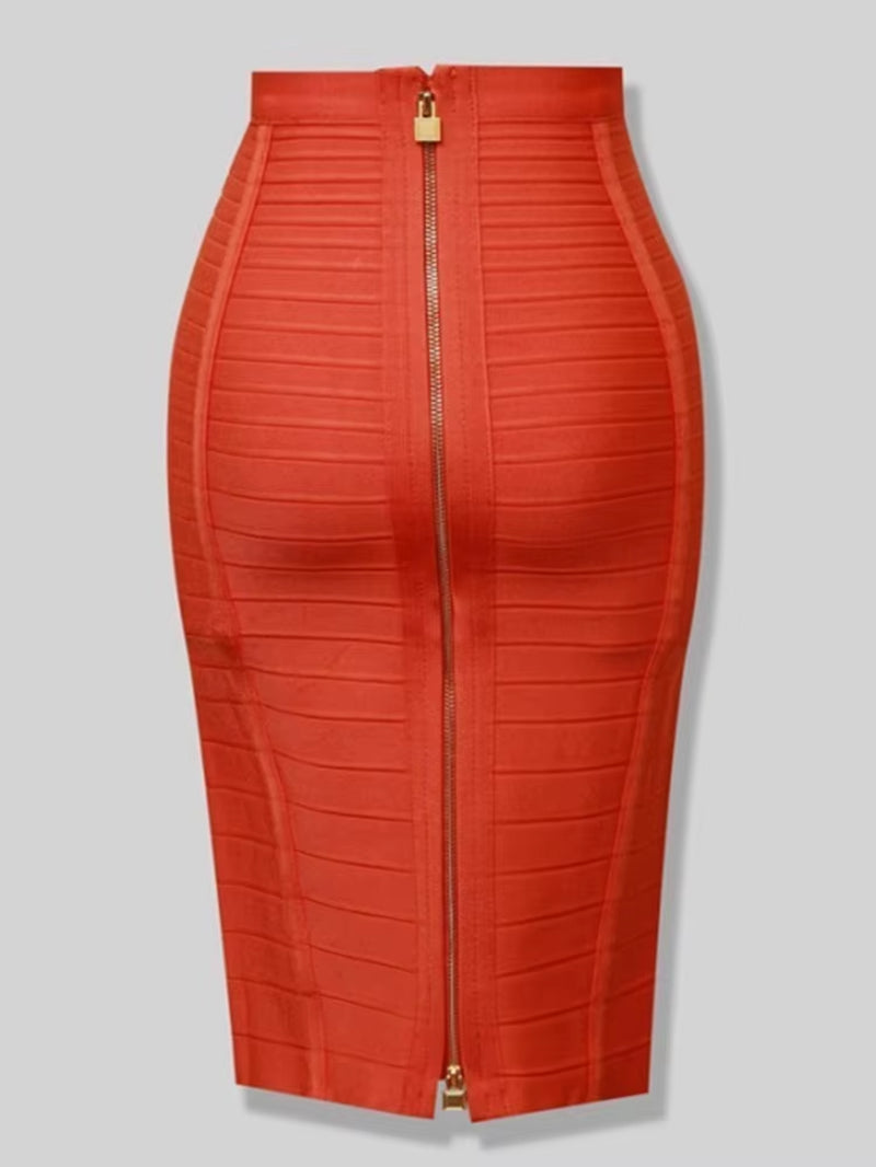 16 Colors Sexy Solid Zipper Orange Blue Black Red Bandage Skirt Women Elastic Bodycon Summer XL XXL Pencil Skirts 58Cm