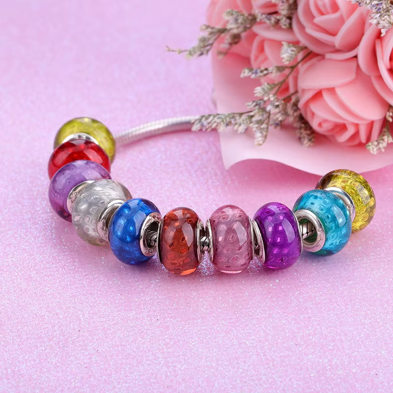 New European Colorful Lampwork Glass Bead Murano Plastic Aolly Charm Fit Pan Brand Bracelet Bangle Women DIY Jewelry Dropship