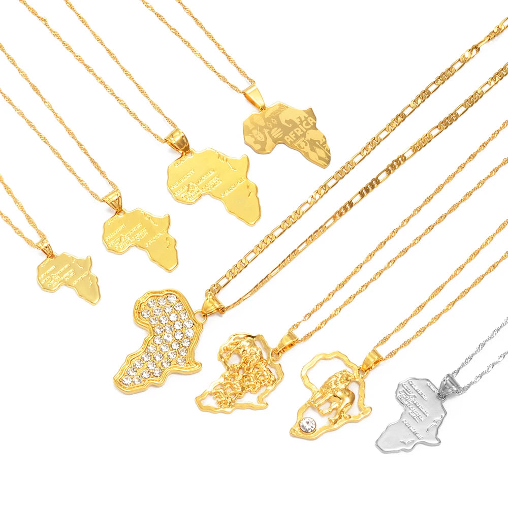 Africa Map Pendant Necklace Women Men Silver Color/Gold Color Ethiopian Jewelry Wholesale African Hiphop Item @132106