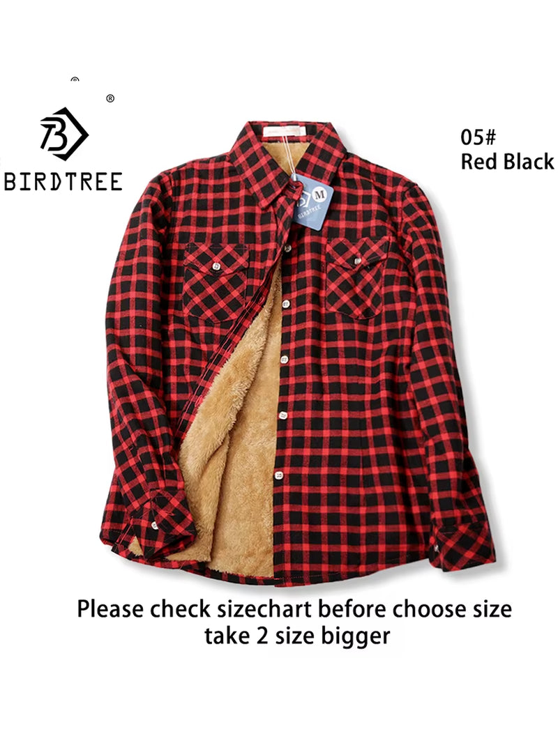 Velvet Thick Warm Women'S Plaid Shirt Female Long Sleeve Tops M-5XL Winter Fleece Casual Check Blouse Autumn Clothes T77710A