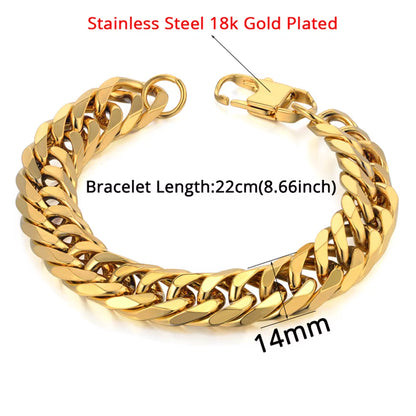 Mens 316L Stainless Steel Male Bracelet Wholesale Braslet Gold Silver Color Braclet Chunky Cuban Chain Link Bracelet for Man