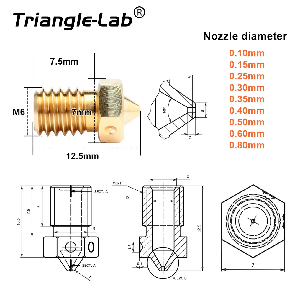 BRASS V6 Nozzle for 3D Printers Hotend 3D Printer Nozzle for TD6 DDE CHC KIT V6 Hotend Extruder Prusa I3 Mk3