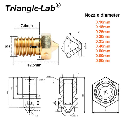 BRASS V6 Nozzle for 3D Printers Hotend 3D Printer Nozzle for TD6 DDE CHC KIT V6 Hotend Extruder Prusa I3 Mk3