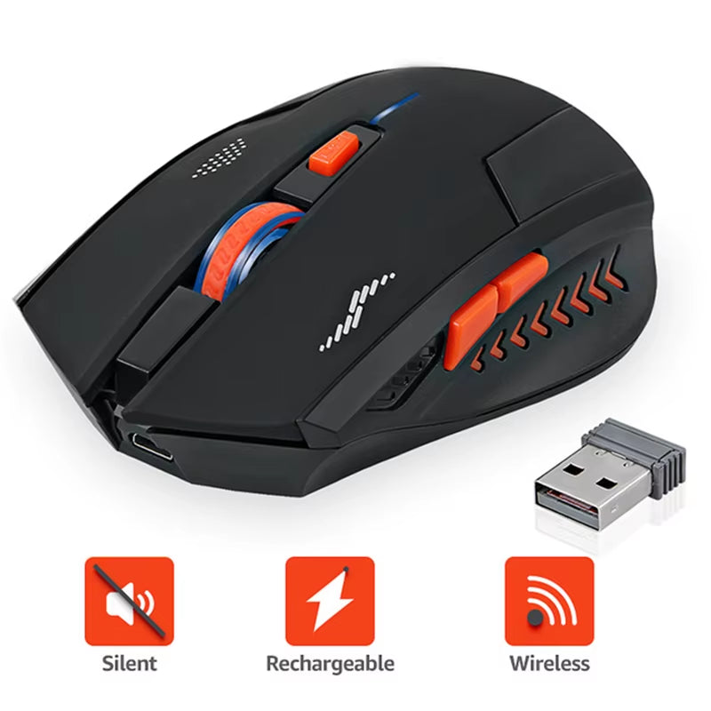 2400DPI Gaming Wireless Mouse Slient Button Computer Mouse Built-In Lithium Battery 2.4G Optical Engine Mouse for Pc/Laptop