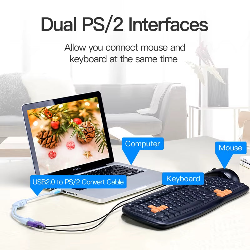 USB to PS2 Converter Cable USB Male to PS/2 Female Adapter USB Extension Cable for Keyboard Mouse Scanner PS2 USB Cable