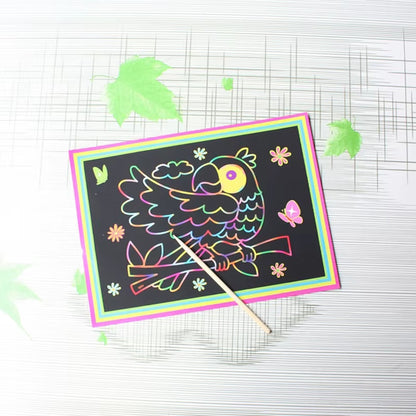 10 Pcs 13X 9.8Cm Scratch Art Paper Magic Painting Paper with Drawing Stick for Kids Toy Colorful Drawing Toys