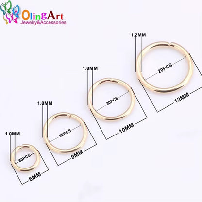 KC Gold Jump Ring 6Mm/9Mm/10Mm/12Mm Link Loop Mixed Size DIY Jewelry Making Connector Wire Diameter 1.0MM