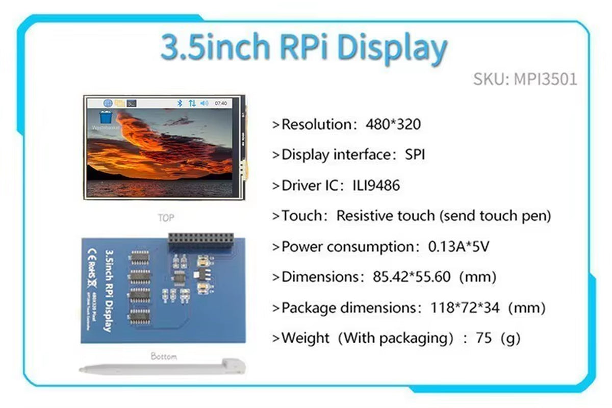 2.4/2.8/3.2/3.5/5/7/10.1 Inch Touch LCD Display Module Support for Raspberry Pi 3B+ 4 B