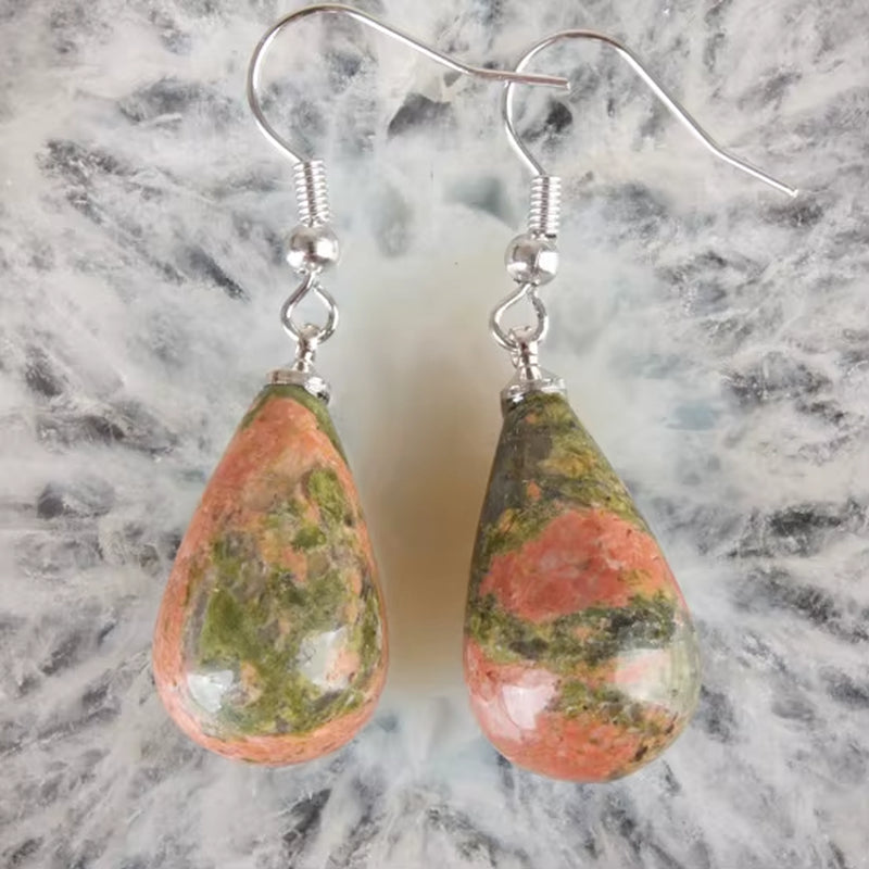 13X22MM Obsidian Clear Quartz Lapis Lazuli Rose Pink Quartz Opal Obsidian Drop Cone Bead Hook Dangle Earrings 1Pair