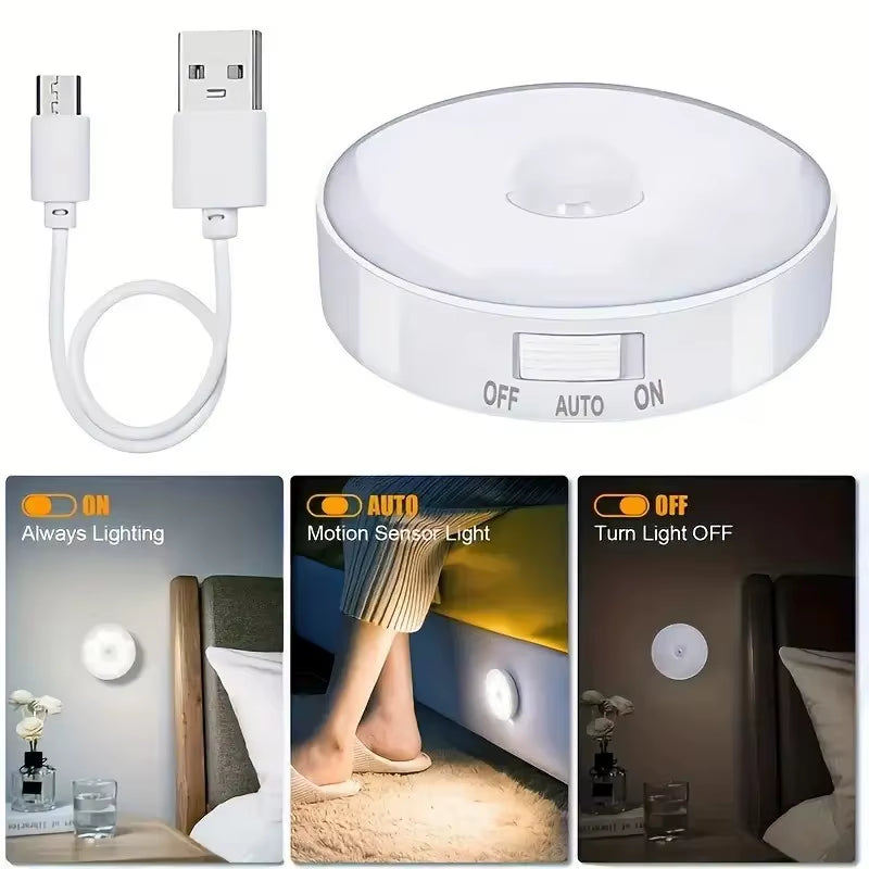LED Night Light with Switch Smart Motion Sensor Magnetic Wireless Wall Lamp for Bed USB Rechargeable Warm White RGB Night Lamp