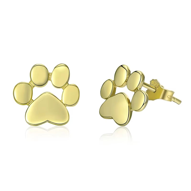 925 Sterling Silver Animal Paw Dog Cat Footprints Stud Earrings for Women Valentine'S Day Gift SCE407