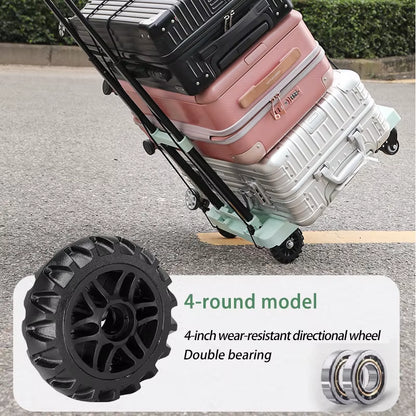 Trolley with Brakes Cargo Trolley Car Home Portable Trolley Foldable Outdoor Small Trailer Six Wheels