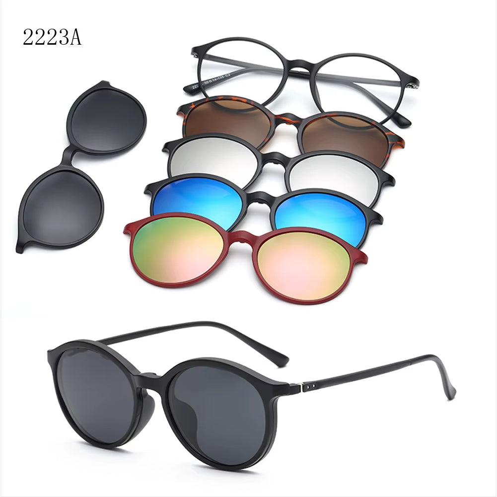 6 in 1 Changed Lens 5 Lenes Magnet Sunglasses Mirrored Sunglasses Glasses Men Polarization Custom Prescription