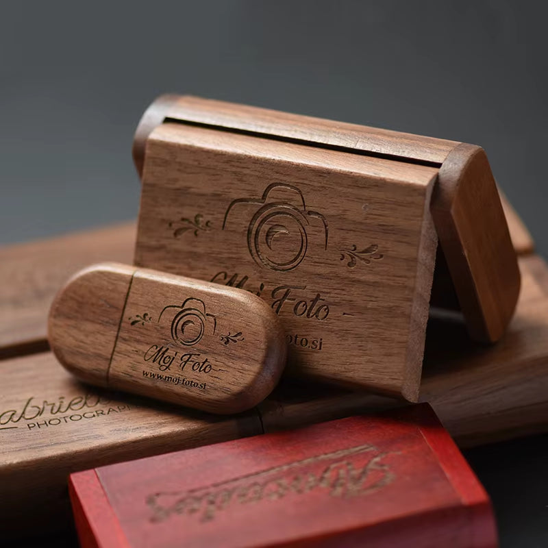 1PCS Free LOGO Wooden + Box USB 2.0 Pen Drive 4GB 16GB 32GB 64GB Flash Drive Memory Stick Wedding Photography Gift U Disk
