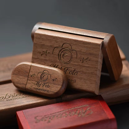 1PCS Free LOGO Wooden + Box USB 2.0 Pen Drive 4GB 16GB 32GB 64GB Flash Drive Memory Stick Wedding Photography Gift U Disk