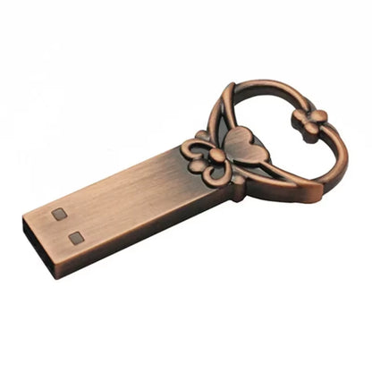 Copper Love Heart Shaped Key Usb Flash Drive Pendrive Pen Drive 4Gb 16Gb 32Gb 64Gb Metal Keys Memory Stick Wedding Gift