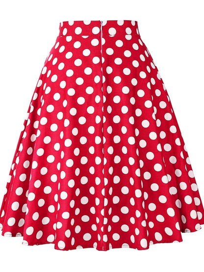2025 Summer Midi Skirt Runway Vintage Rockabilly Sundress Red Womens Sexy Pinup 50S Cotton Polka Dot Pattern Skater Streetwear