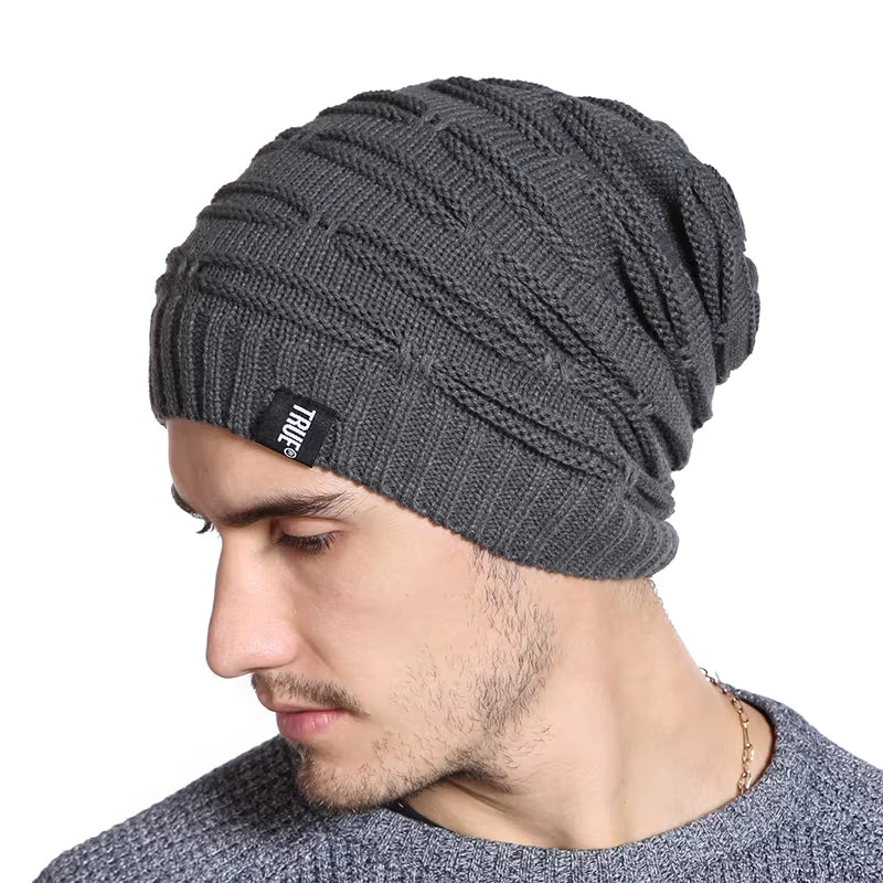 New True Letter Winter Hat Long Size Knitted Cap High Quality Casual Beanies for Men & Women Solid Bonnet Cap
