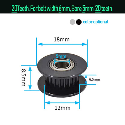 GT2 Idler Timing Pulley 16-Tooth 20-Teeth with 3Mm or 5Mm Bore with Bearings for 3D Printer Parts Timing Belt 6Mm 10Mm