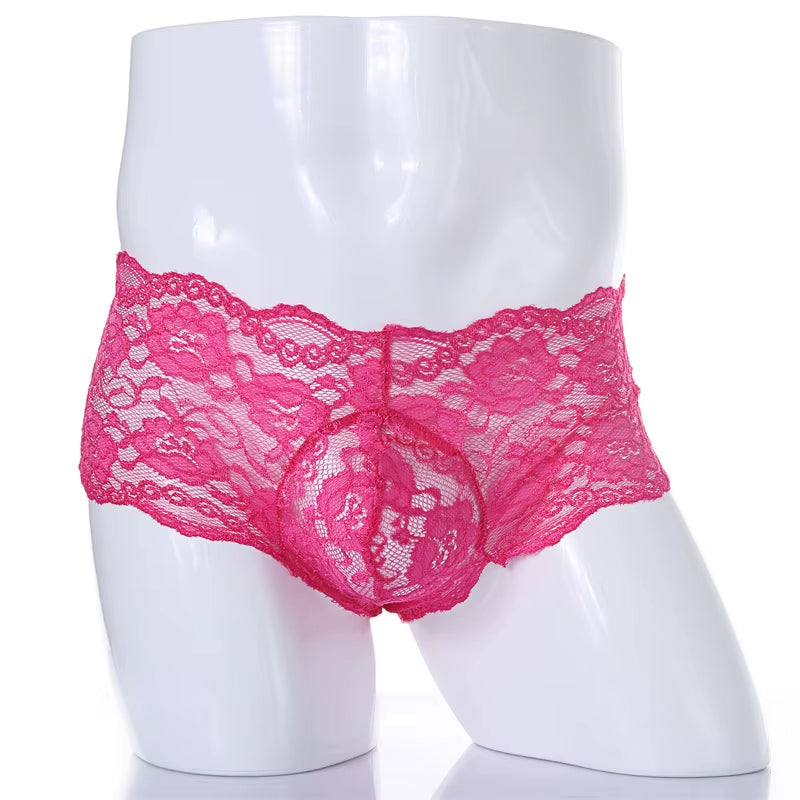 Lace Sexy Underwear Men Boxers Hombre Man Sissy Transparent Ultra Thin Panties Penis Pouch Boxer Shorts Underpants Cueca