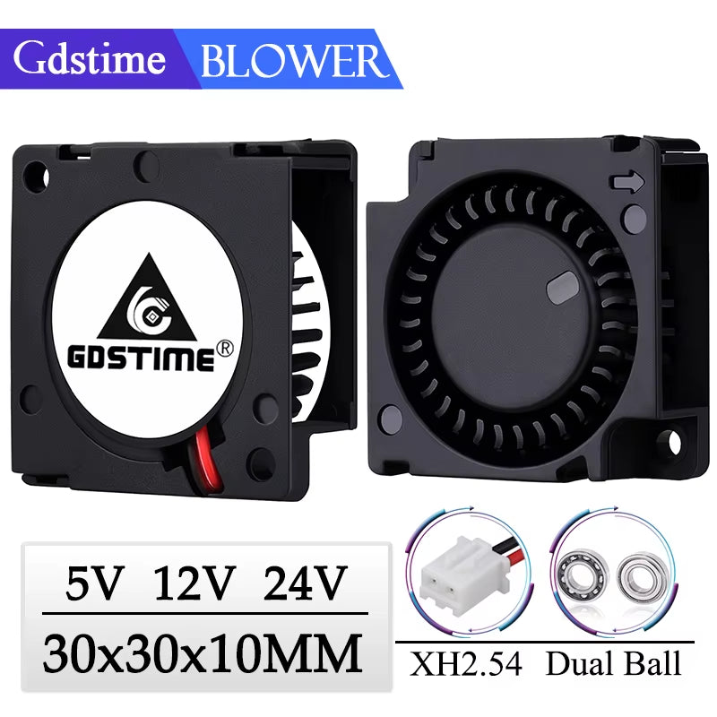 2 Pieces  DC 5V 12V 24V 30X30X10Mm Sleeve Dual Ball 1 Inch Small Mini Blower Cooling Fan 30Mm X 10Mm 3Cm 3010 3D Printer