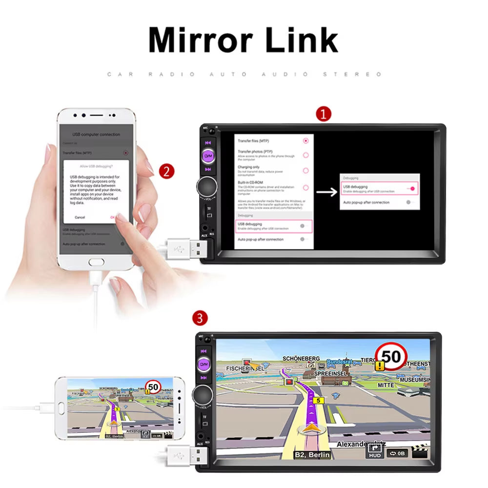 2 Din Car Radio 7" Bluetooth Stereo 2Din Video Multimedia Player Autoradio Touch Screen Auto Radio for Universal VW Kia