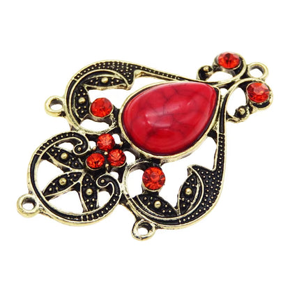 Wholesale 4Pcs Antique Bronze Alloy Red Imitation Stone Charms Pendant Jewelry Findings Connector 46*35*8Mm for Necklace