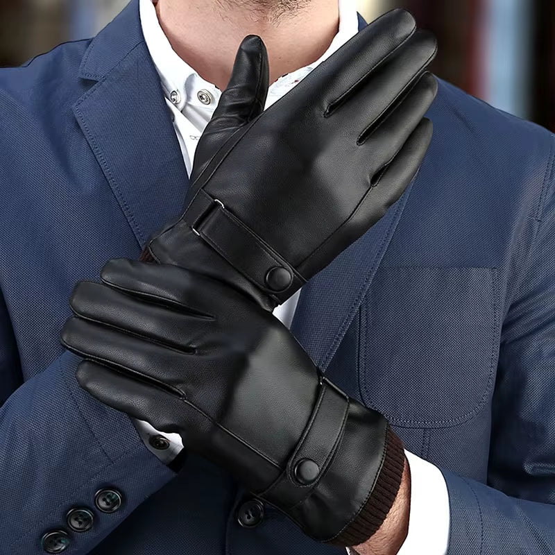 Men'S Gloves Black Winter Mittens Keep Warm Touch Screen Windproof Driving Guantes Male Autumn Winter PU Leather Gloves Business