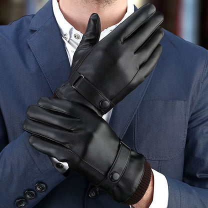Men'S Gloves Black Winter Mittens Keep Warm Touch Screen Windproof Driving Guantes Male Autumn Winter PU Leather Gloves Business