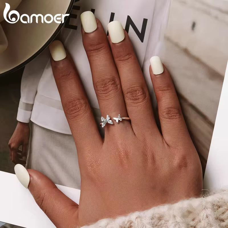 Hot Sale 925 Sterling Silver Dazzling CZ Butterfly Open Finger Ring for Women Fashion Sterling Silver Jewelry Gift SCR087