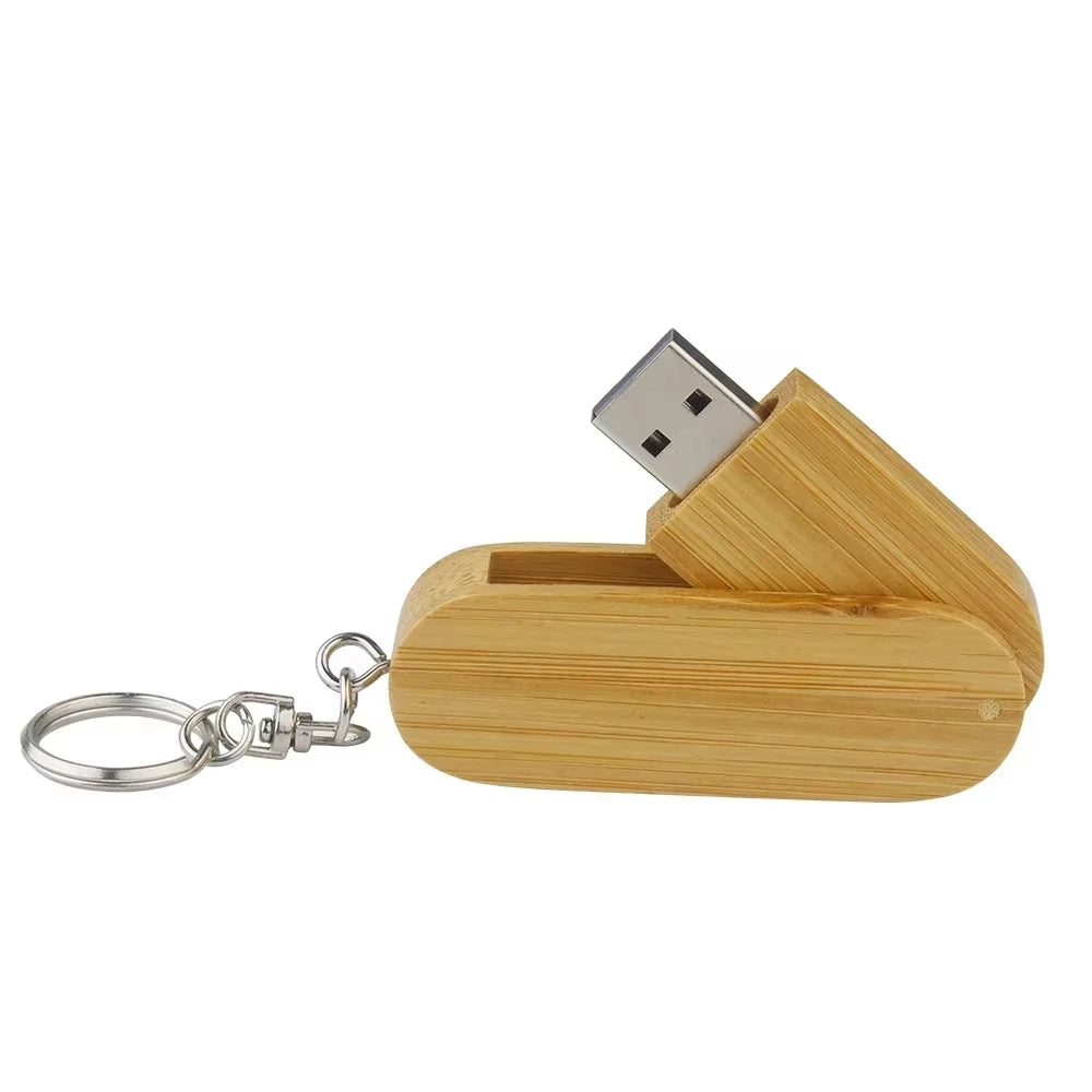 Wooden Rotatable USB USB Flash Drives 128GB Memory Stick Free Custom Logo 64GB 32GB with Key Chain Business Gift Pendrive