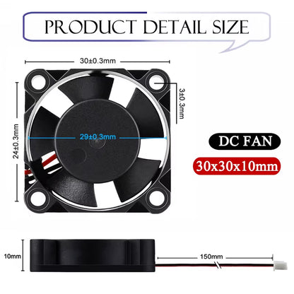 2PCS  Dual Ball Bearing DC 24V 12V 5V 3Cm 30Mm 30X30X10Mm 3010 Brushless Mini Cooler Cooling Fan