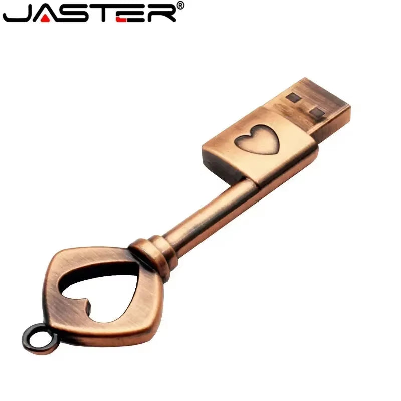 Copper Love Heart Shaped Key Usb Flash Drive Pendrive Pen Drive 4Gb 16Gb 32Gb 64Gb Metal Keys Memory Stick Wedding Gift