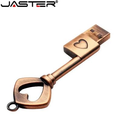 Copper Love Heart Shaped Key Usb Flash Drive Pendrive Pen Drive 4Gb 16Gb 32Gb 64Gb Metal Keys Memory Stick Wedding Gift