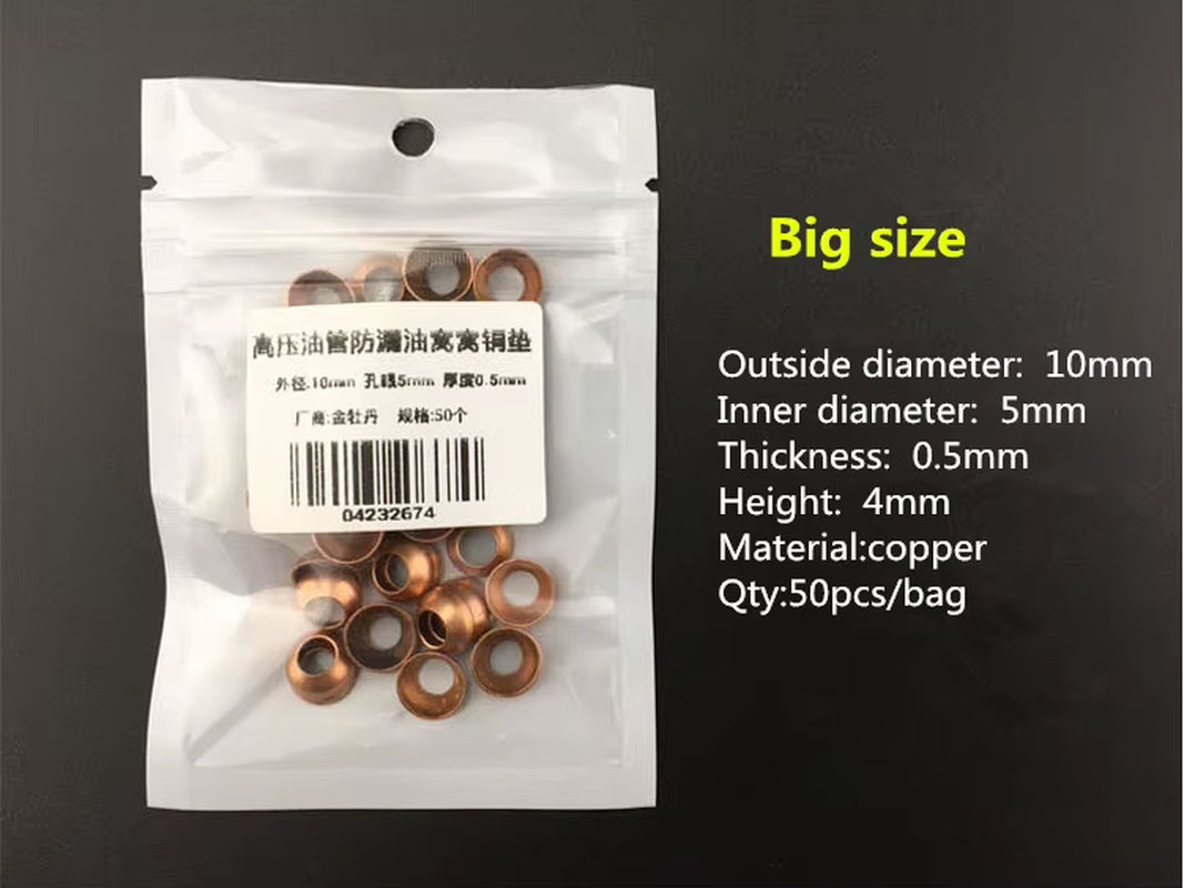 50 Pcs High Pressure Pipe Nest Copper Pad Cone Gasket for High Pressure Oil Tube anti Oil Leaking Gasket