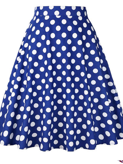 2025 Summer Midi Skirt Runway Vintage Rockabilly Sundress Red Womens Sexy Pinup 50S Cotton Polka Dot Pattern Skater Streetwear