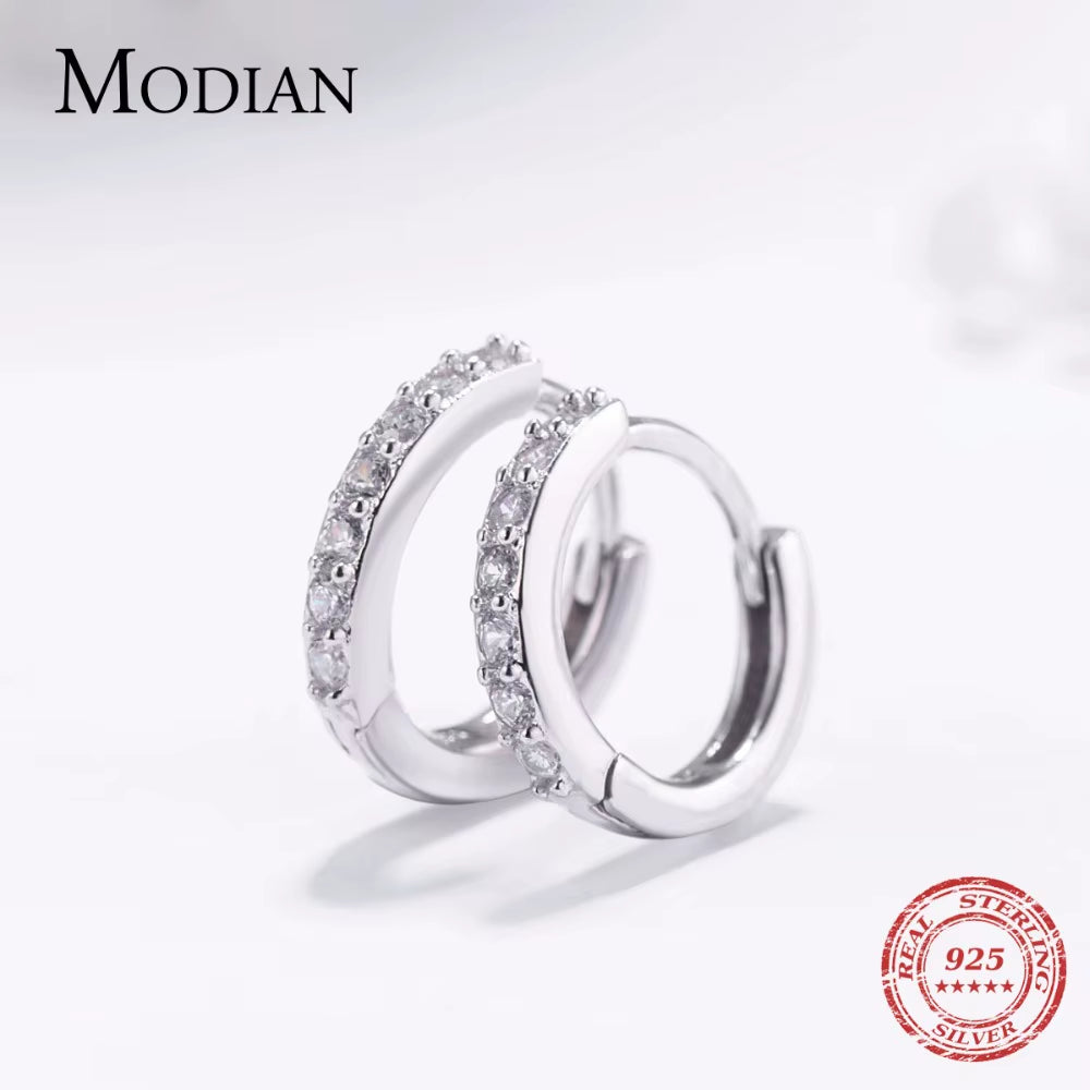 Small Hoop Earring,5 Austrian Crystal,Aaa ZC Elements,925 Sterling Silver Material,Elegant Earrings