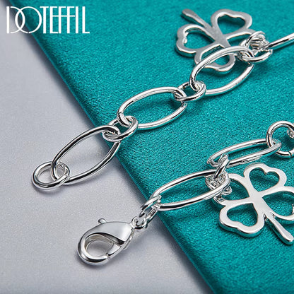925 Sterling Silver Four-Leafed Clover Chian Necklace Bracelet Earring Set for Woman Wedding Engagement Fashion Jewelry